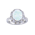 Rhodium Plated 925 Sterling Silver Opal and Clear CZ Ring - BGR01332 | Silver Palace Inc.