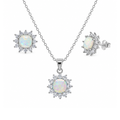 Rhodium Plated 925 Sterling Silver Opal Sun CZ Stud Earring and Necklace Set - STS00488