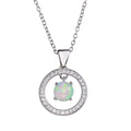 Silver 925 Rhodium Plated Open Circle Pendant Necklace with Synthetic Opal - STP01678RH | Silver Palace Inc.