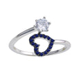 Silver 925 Rhodium Plated Open Heart Ring with Blue and Clear CZ - BGR01221BLU | Silver Palace Inc.