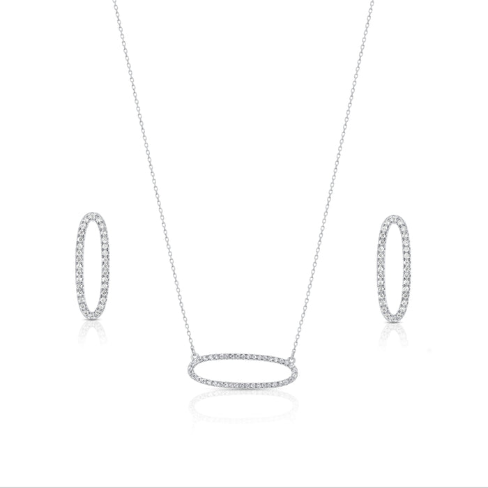 Rhodium Plated 925 Sterling Silver Open Oval CZ Set - BGS00600 | Silver Palace Inc.