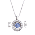 Silver 925 Rhodium Plated Open Round Dancing Blue CZ Pendant Necklace - STP01632BLU | Silver Palace Inc.