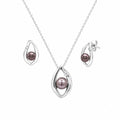 Silver 925 Rhodium Plated Open Teardrop Center Black Pearl Stud Set - STS00446BLK | Silver Palace Inc.