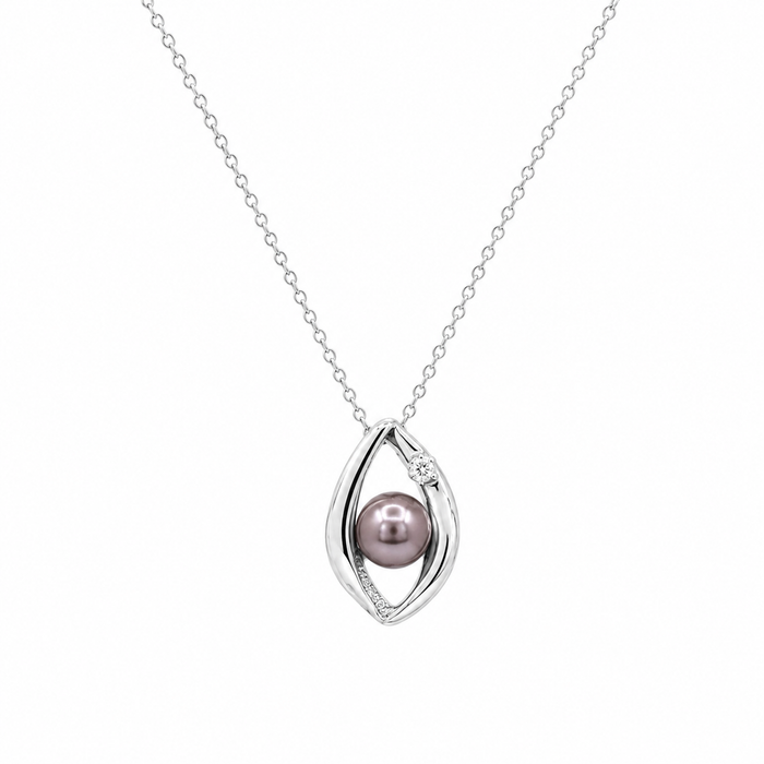 Silver 925 Rhodium Plated Open Teardrop Center Black Pearl Stud Set - STS00446BLK | Silver Palace Inc.