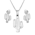 Silver 925 Rhodium Plated Outline Cactus Set - SOS00006 | Silver Palace Inc.