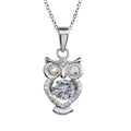Silver 925 Rhodium Plated Owl Pendant Necklace with Dancing CZ - STP01683RH | Silver Palace Inc.