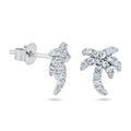 Rhodium Plated 925 Sterling Silver Palm Tree CZ Stud Earrings - STE01362