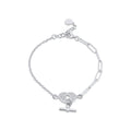 Rhodium Plated 925 Sterling Silver Paperclip Clear CZ Heart Lock Bar Adjustable Bracelet - ITB00336-RH