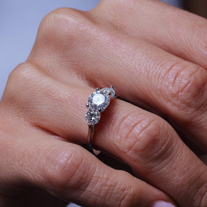 Rhodium Plated 925 Sterling Silver Past Present and Future Moissanite Ring - MGMR00001