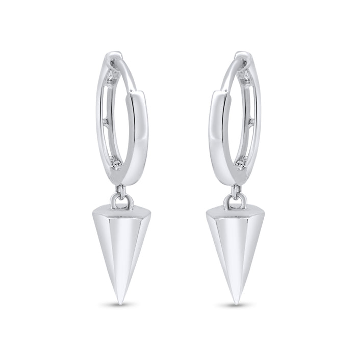 Rhodium Plated 925 Sterling Silver Punk Spikes 11mm Hoop Huggie Earrings - GME00145