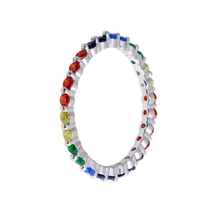 Rhodium Plated 925 Sterling Silver Rainbow CZ Eternity Ring - BGR01243