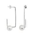 Silver 925 Rhodium Plated Rectangular Dangling Earrings with Synthetic Pearl - STE01132 | Silver Palace Inc.