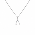 Rhodium Plated 925 Sterling Silver Reversible Wishbone Pendant Necklace - SOP00149