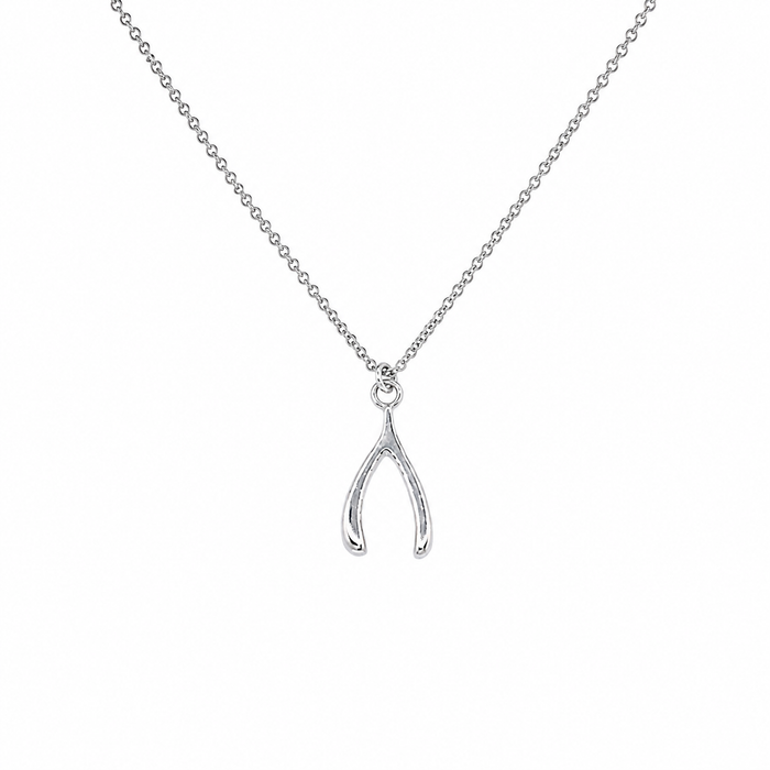 Rhodium Plated 925 Sterling Silver Reversible Wishbone Pendant Necklace - SOP00149
