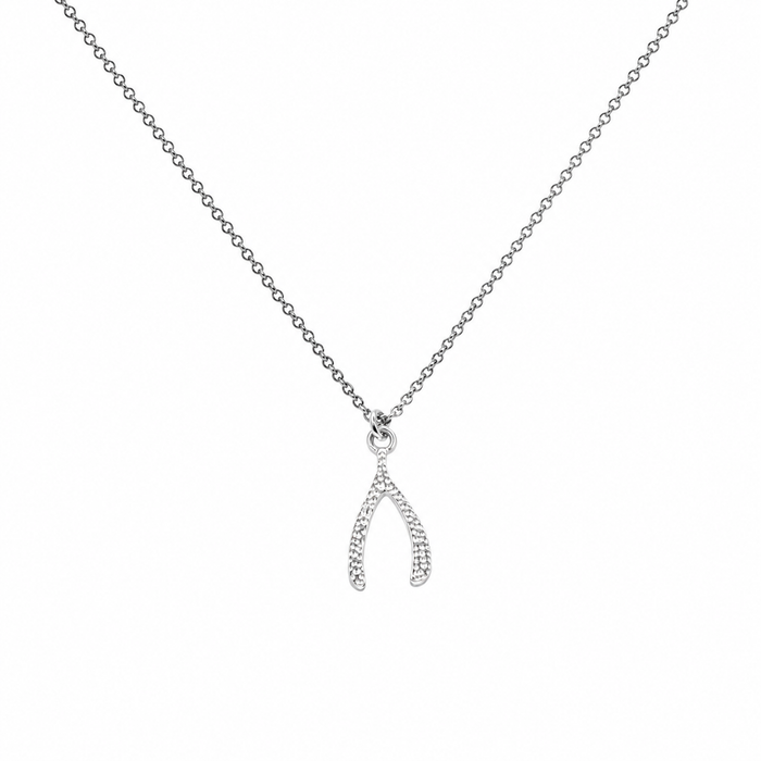 Rhodium Plated 925 Sterling Silver Reversible Wishbone Pendant Necklace - SOP00149