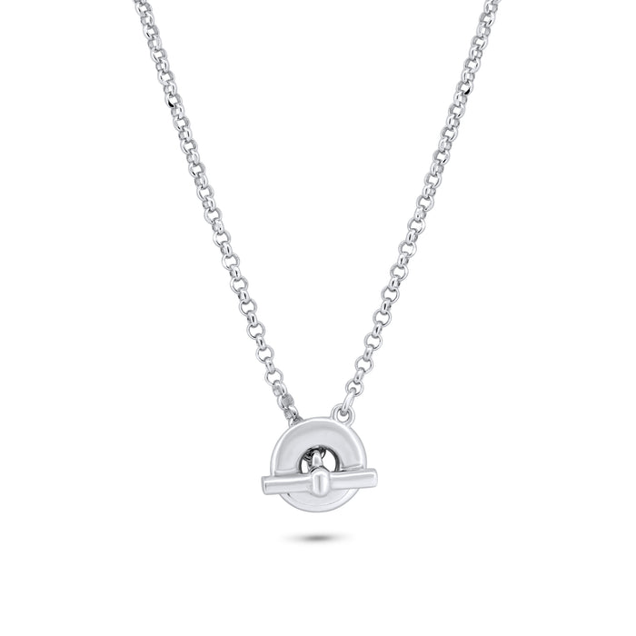 Rhodium Plated 925 Sterling Silver Rolo Adjustable Donut and Bar Necklace - ITN00161-RH