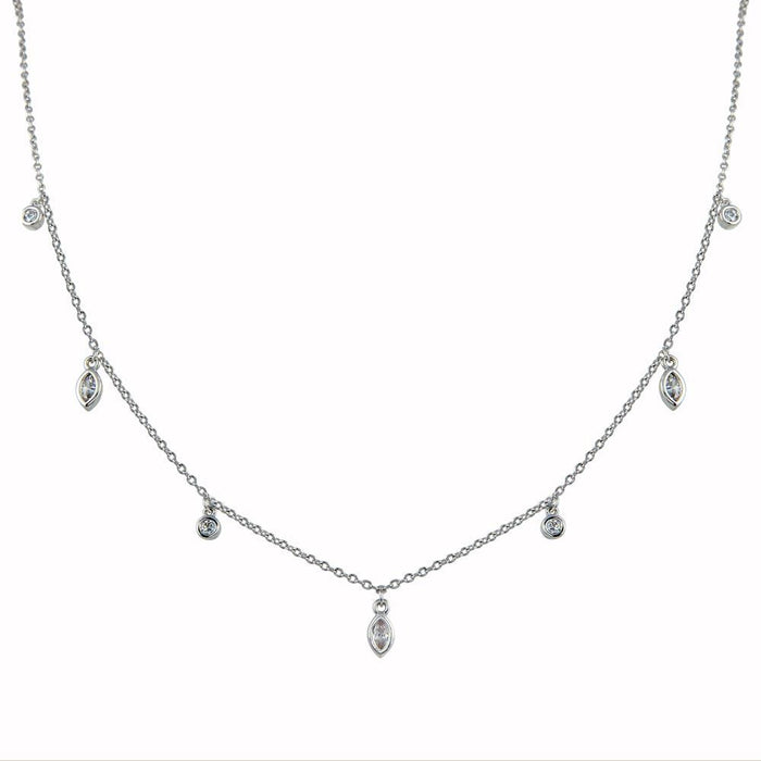 Silver 925 Rhodium Plated Round and Marquise Shape CZ Charm Necklace - BGP01345 | Silver Palace Inc.