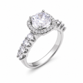Rhodium Plated 925 Sterling Silver Round CZ Square Shape Halo Bridal Engagemant Ring - BGR01229