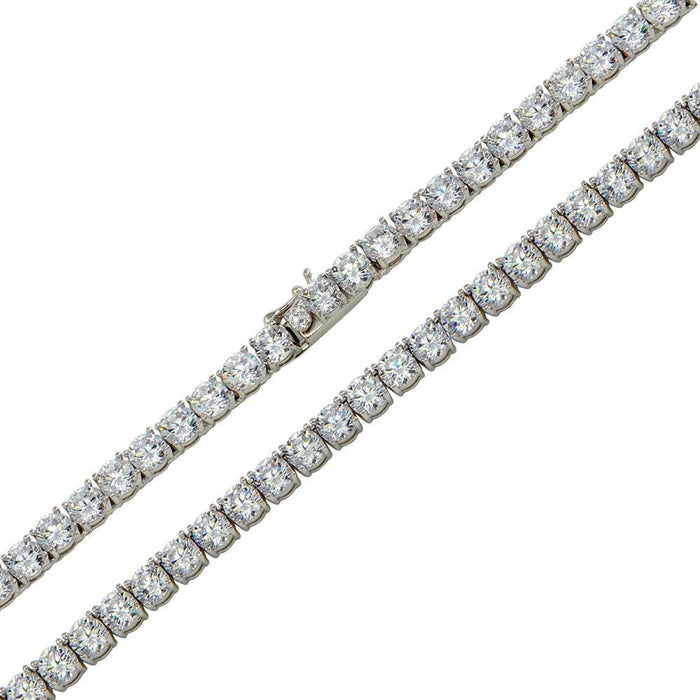 Rhodium Plated 925 Sterling Silver Round CZ Tennis Necklace 3.5mm - GMN00226
