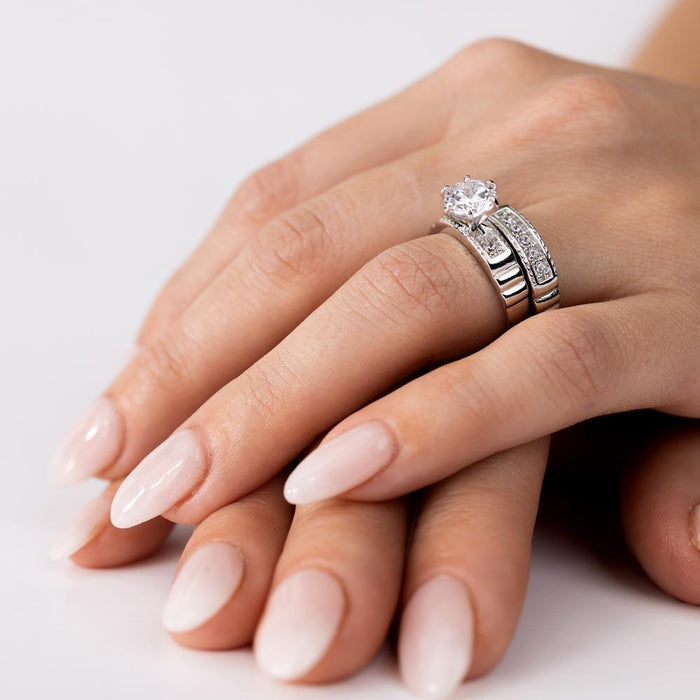 Rhodium Plated 925 Sterling Silver Round CZ Trios Ring - GMR00287