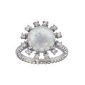 Rhodium Plated 925 Sterling Silver Round Flower Opal Stone Ring - BGR01297 | Silver Palace Inc.