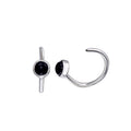 Rhodium Plated 925 Sterling Silver Round Onyx Semi-Hoop Earrings - STE01317 | Silver Palace Inc.
