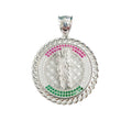 Rhodium Plated 925 Sterling Silver Saint Jude Clear Green and Red CZ 44mm Pendant - SLP00359