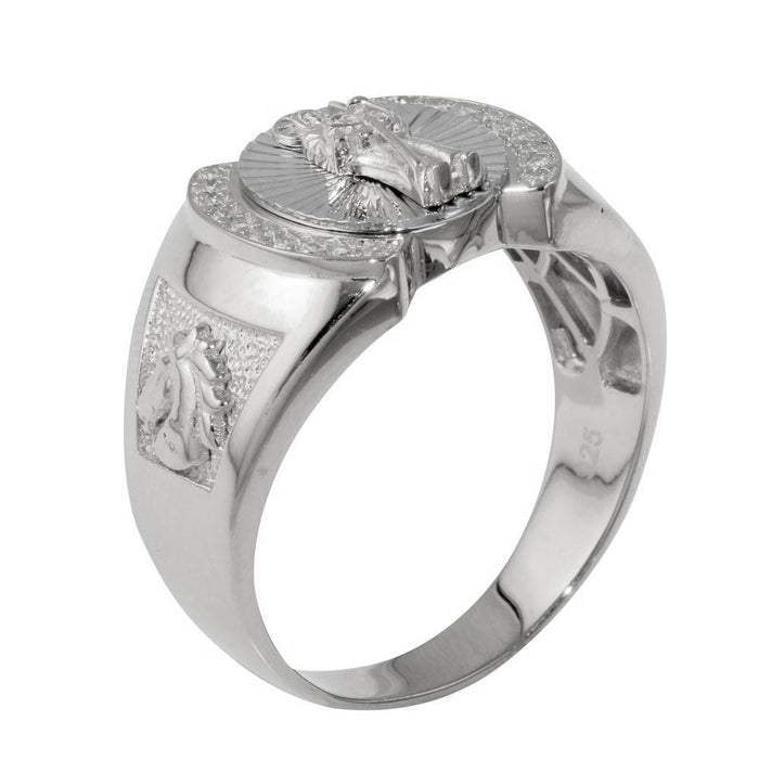 Rhodium Plated 925 Sterling Silver Moissanite Santa Muerte Ring - MGMR00233RH