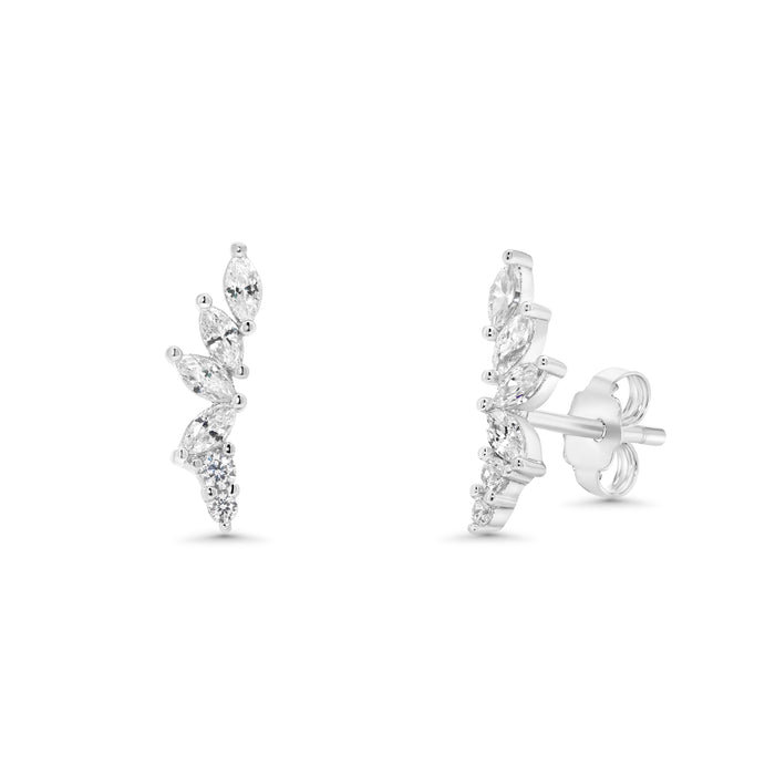 Rhodium Plated 925 Sterling Silver Semi Hoop Marquise and Round CZ Earring Set - STES00012