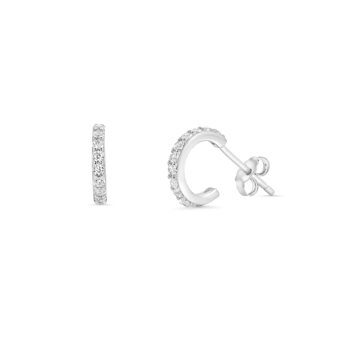 Rhodium Plated 925 Sterling Silver Semi Hoop Marquise and Round CZ Earring Set - STES00012