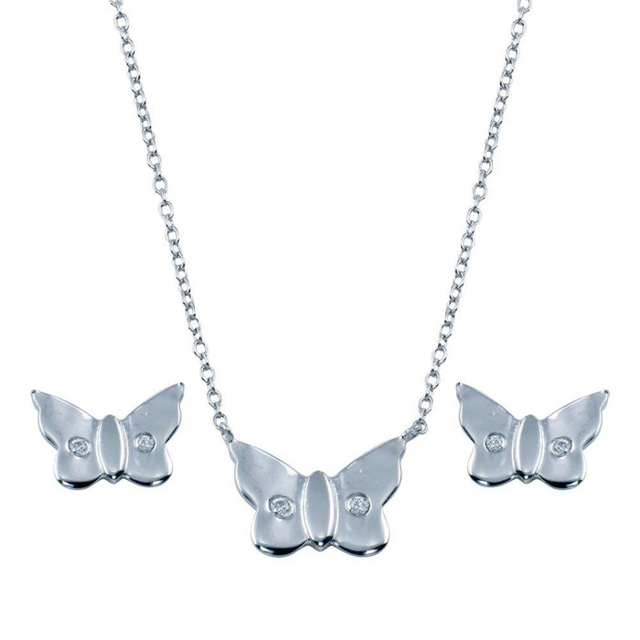Rhodium Plated 925 Sterling Silver Small CZ Stud Earring and Necklace Set - STS00475 | Silver Palace Inc.