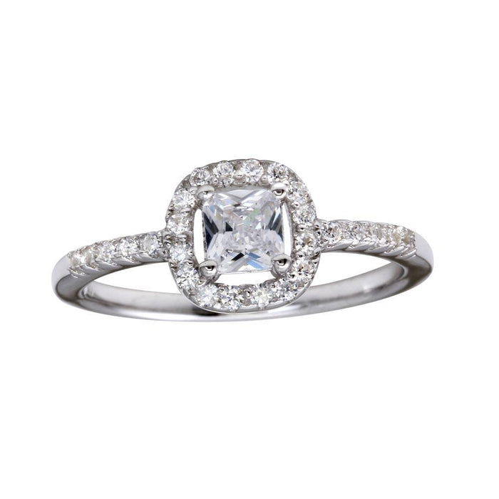 Silver 925 Rhodium Plated Square Clear CZ Center Stone Ring - BGR01222CLR | Silver Palace Inc.