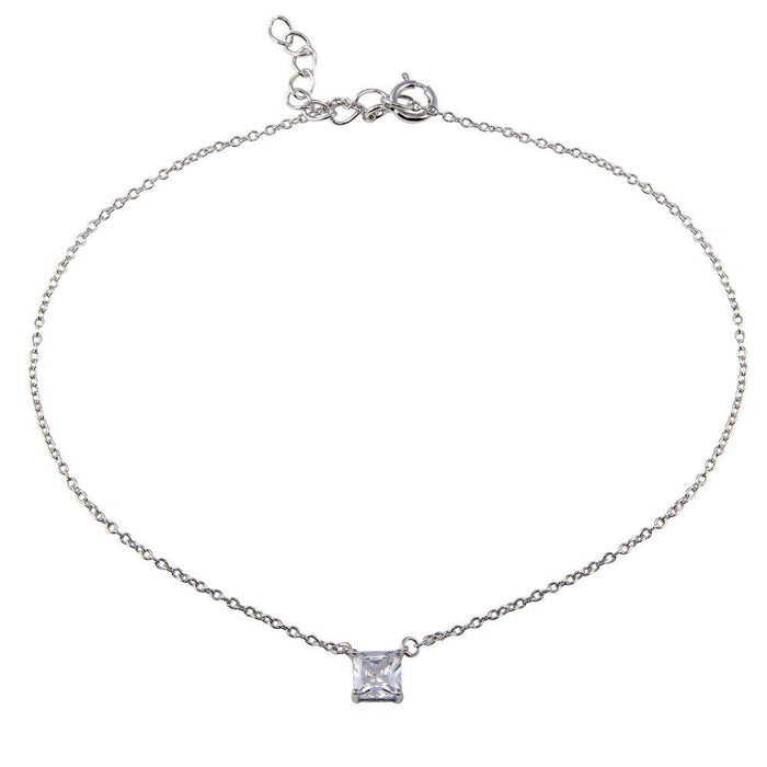 Silver 925 Rhodium Plated Square CZ Anklet - BGF00028 | Silver Palace Inc.