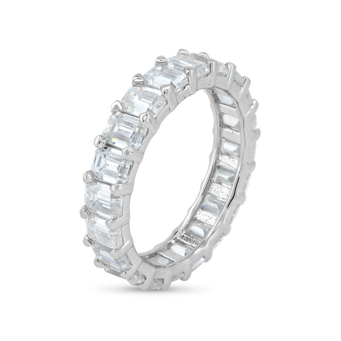 Rhodium Plated 925 Sterling Silver Square Moissanite Stone Eternity Band Ring - MGMR00007