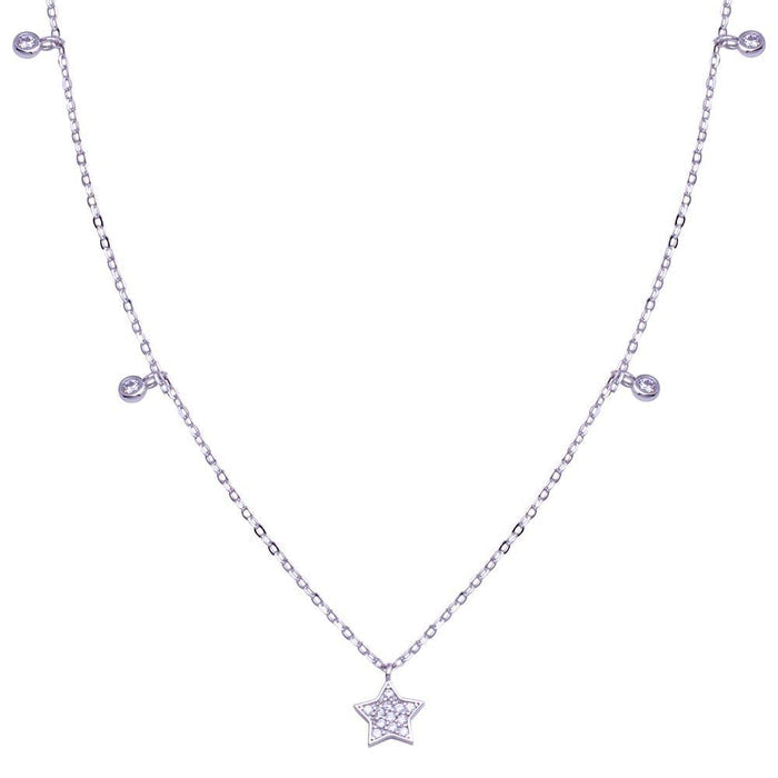 Rhodium Plated 925 Sterling Silver Star and Round CZ Necklace - STP01811 | Silver Palace Inc.