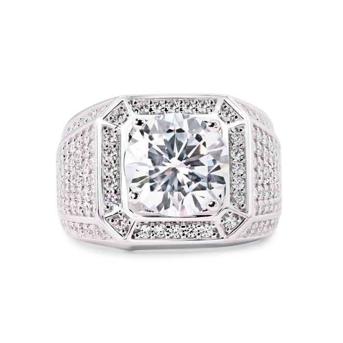 Rhodium Plated 925 Sterling Silver Statement Studded Small and Top 9mm Clear CZ Ring - GMR00374