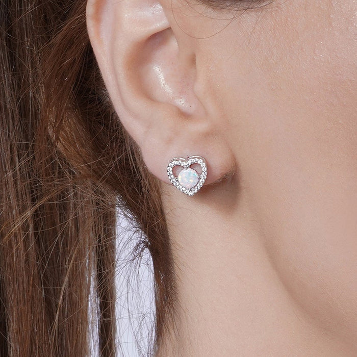 Silver 925 Rhodium Plated Synthetic Opal Heart CZ Set - BGS00585 | Silver Palace Inc.