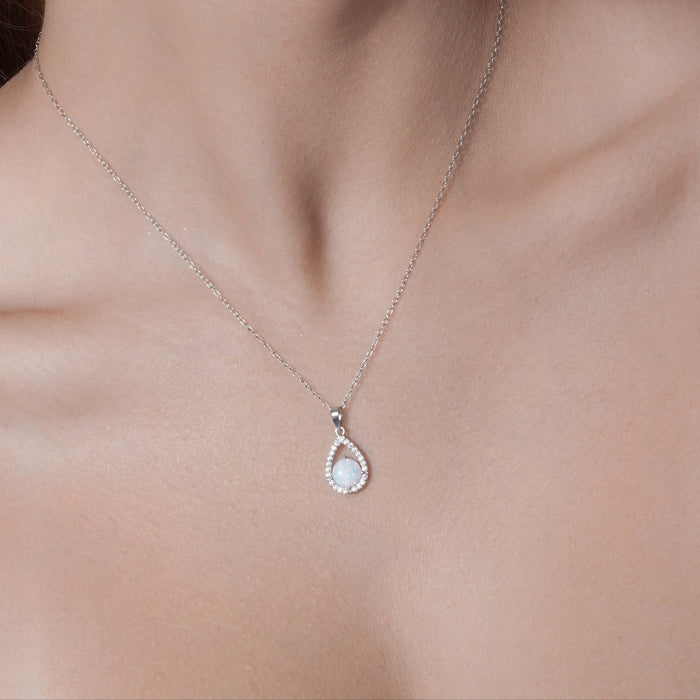 Silver 925 Rhodium Plated Synthetic Opal Open Teardrop CZ Set - BGS00586 | Silver Palace Inc.
