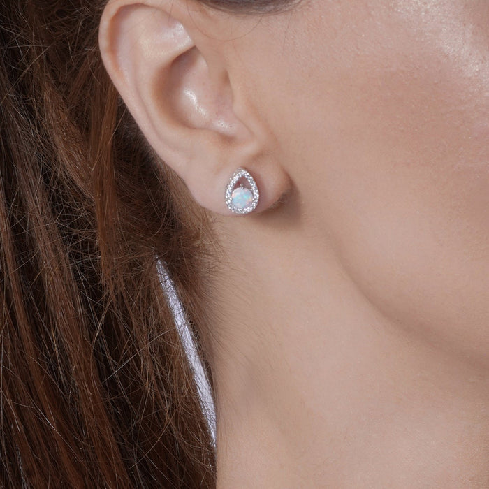 Silver 925 Rhodium Plated Synthetic Opal Open Teardrop CZ Set - BGS00586 | Silver Palace Inc.