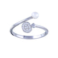 Rhodium Plated 925 Sterling Silver Synthetic Pearl Disc CZ Open Ring - STR01152 | Silver Palace Inc.