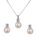Silver 925 Rhodium Plated Synthetic Pearl Earring and Necklace Set with CZ - BGS00530 | Silver Palace Inc.