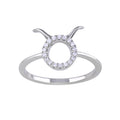 Rhodium Plated 925 Sterling Silver Taurus CZ Zodiac Sign Ring - BGR01325 | Silver Palace Inc.