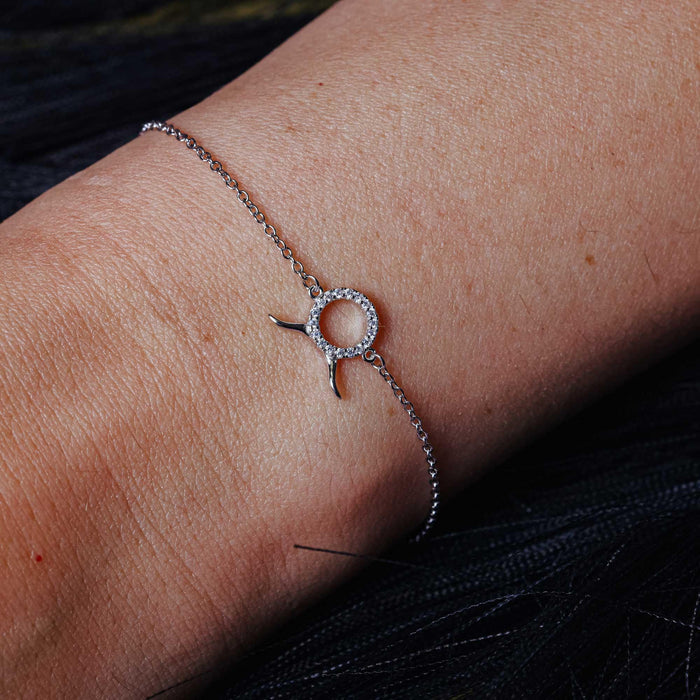 Rhodium Plated 925 Sterling Silver Taurus Zodiac CZ Adjustable Link Bracelet - BGB00374