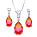 Rhodium Plated 925 Sterling Silver Teardrop Gradient Pink Orange CZ Set - BGS00590 | Silver Palace Inc.