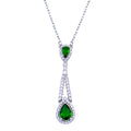 Rhodium Plated 925 Sterling Silver Teardrop Green CZ Necklace - BGP01423 | Silver Palace Inc.