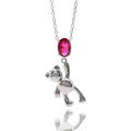 Rhodium Plated 925 Sterling Silver Teddy Bear Synthetic Ruby Red CZ Pendant Necklace - STP01867