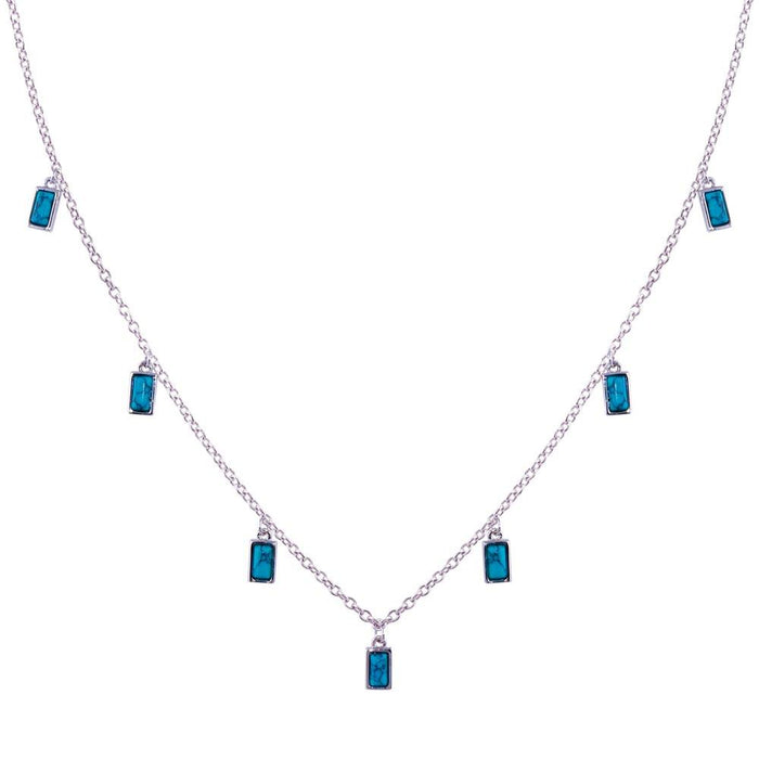 Rhodium Plated 925 Sterling Silver Turquoise Charms Necklace - BGP01422 | Silver Palace Inc.