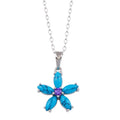 Rhodium Plated 925 Sterling Silver Turquoise Flower and Purple CZ Necklace - BGP01412 | Silver Palace Inc.