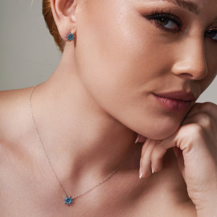 Rhodium Plated 925 Sterling Silver Turquoise Galver Sets - STS00545 | Silver Palace Inc.