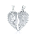 Rhodium Plated 925 Sterling Silver Unbreakable Love 3 Dimensional Guadalupe and Cross Heart Pendant - GMP00118